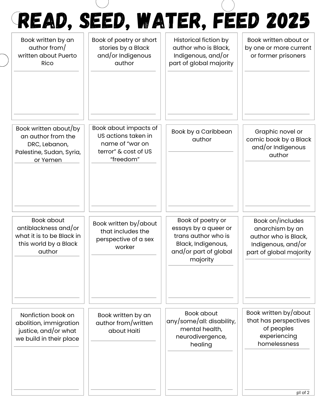 2025 reading challenge: bingo cards!