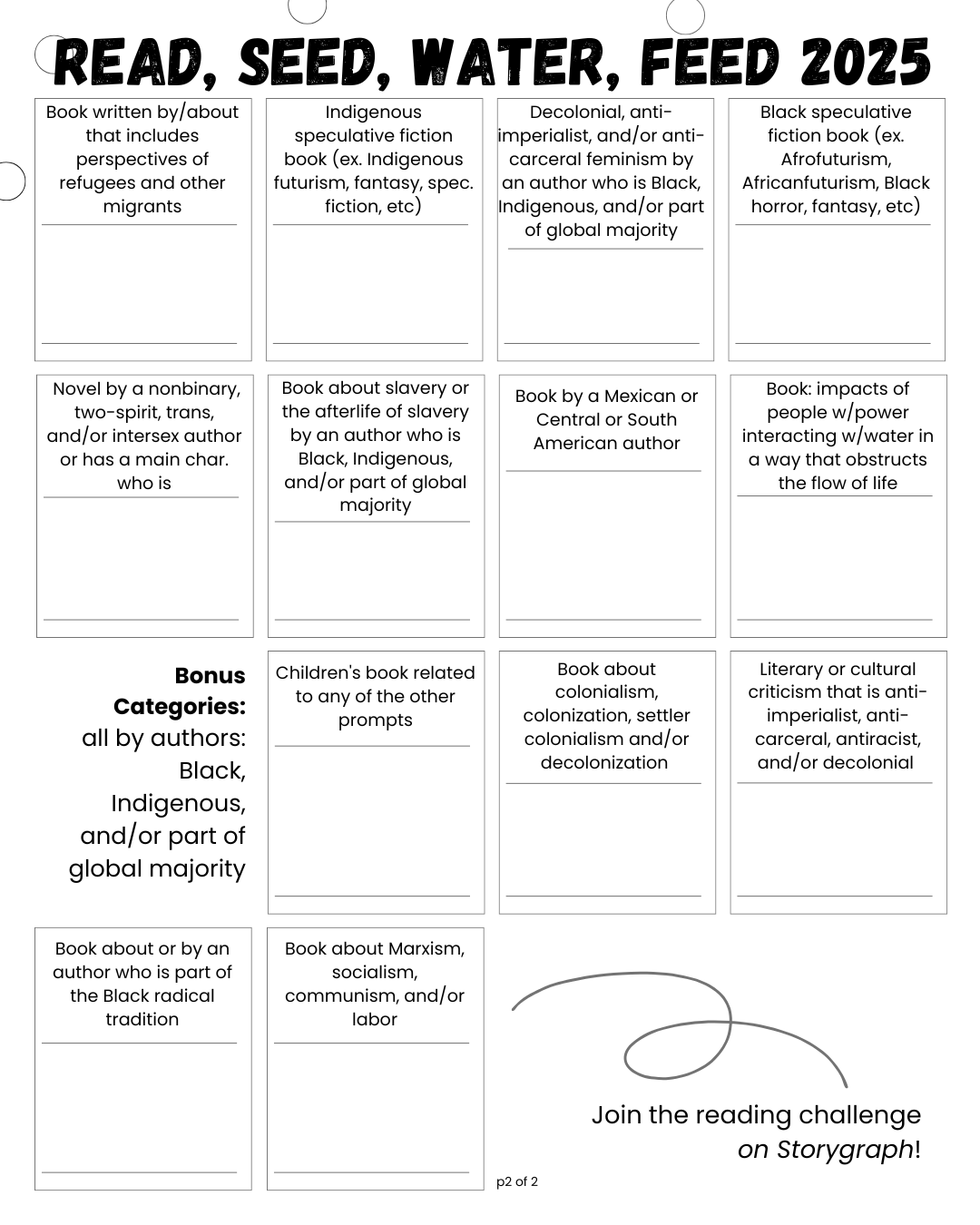 2025 reading challenge: bingo cards!