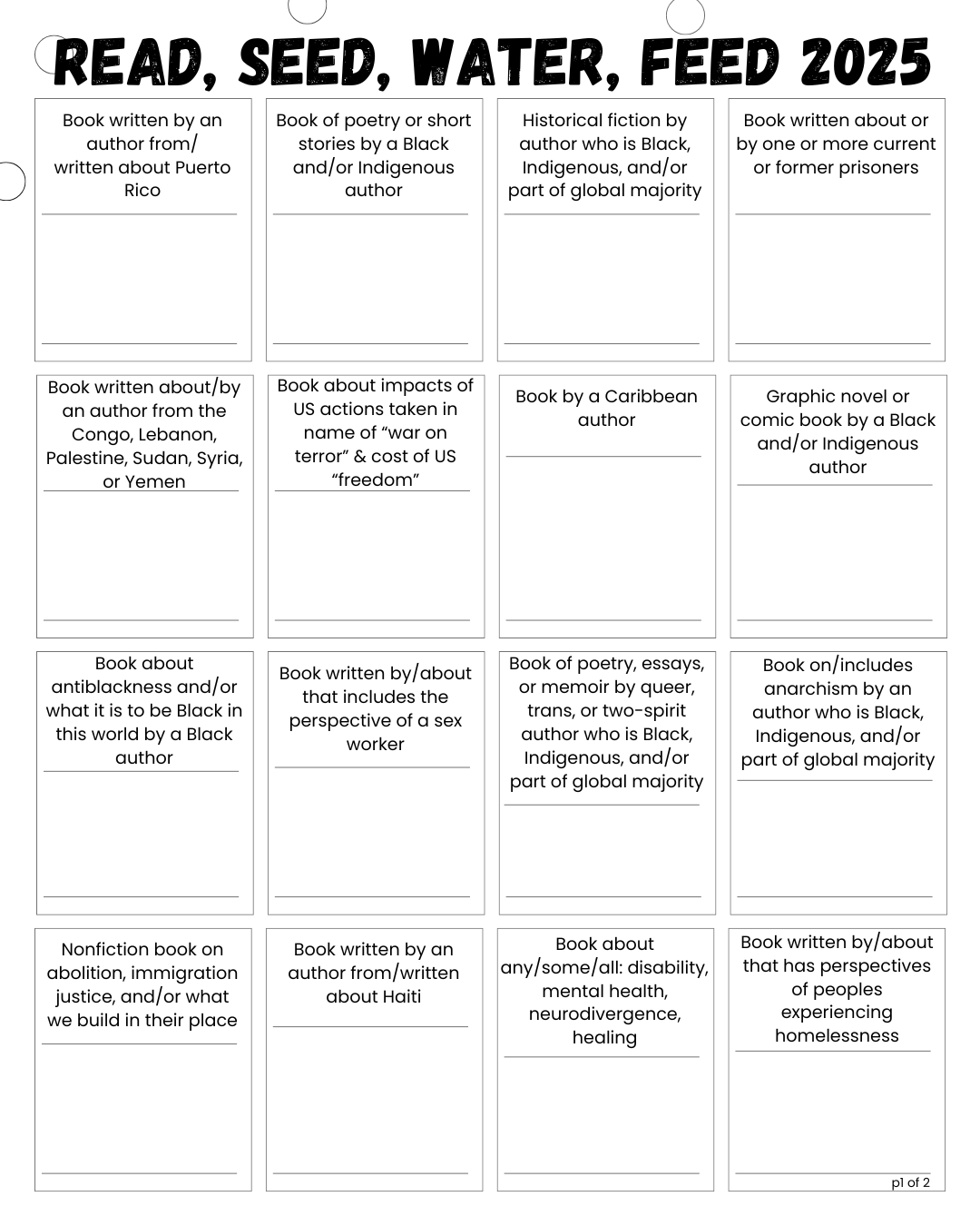 2025 reading challenge: bingo cards!